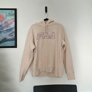 Fila Men's Beige Hoodie with Purple Logo